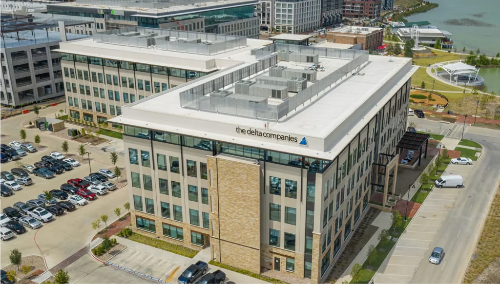 King of Texas completed a large-scale commercial roofing system for a multi-story office building, delivering a clean, durable flat roof designed for long-term performance.